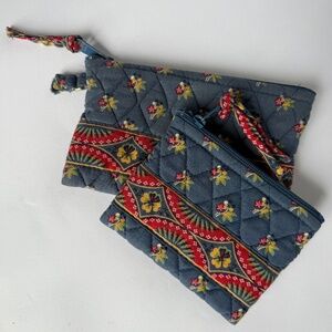 Vera Bradley Blue quilted zipper pouch set